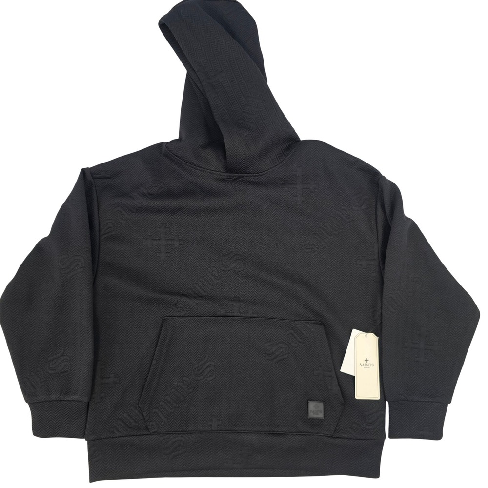 Saints Studio Boys Black Embossed Logo Herringbone Hoodie Size Medium 10/12 NWT
